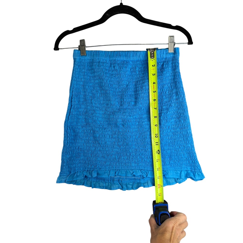Faithfull The Brand Blue Smocked Mini Skirt Ruffle Hem Small Aus 8 Usa 4 View 5